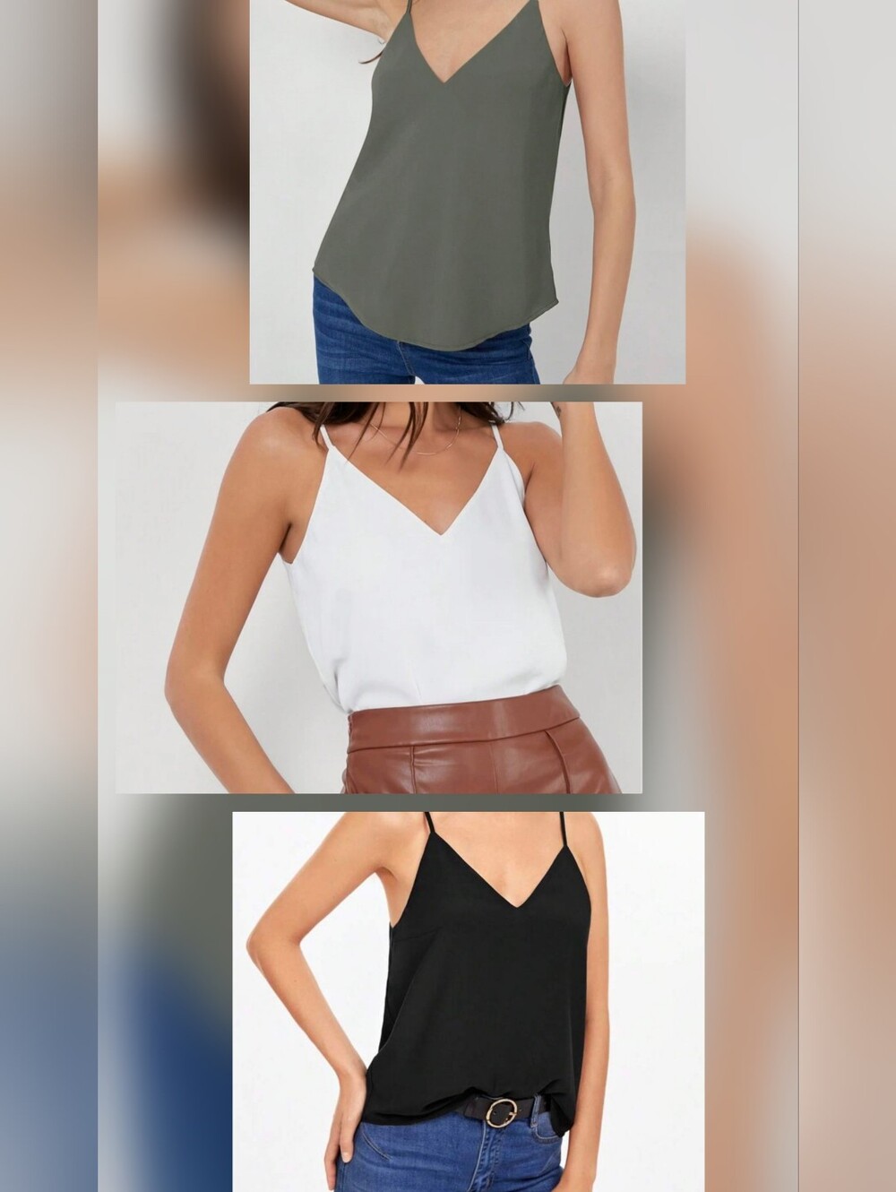 Set Of 3 NWOT Spaghetti Strap Cami - White, Black, Olive